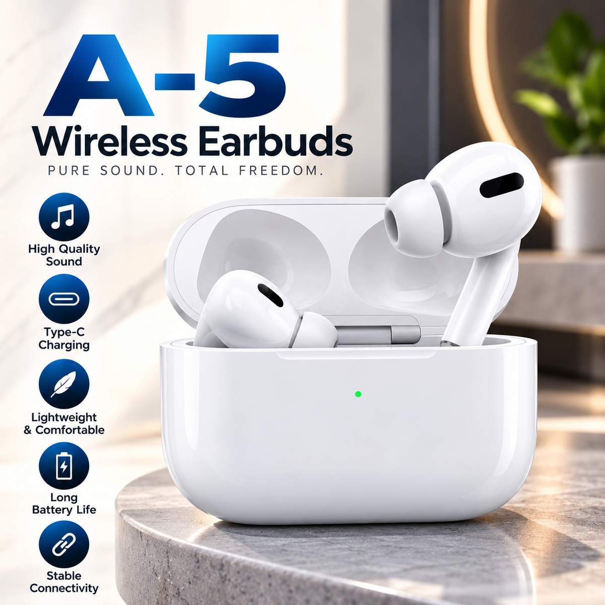 A-5 Wireless Earbuds with Type-C Charging
